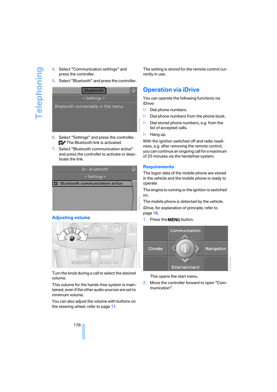 Operation via idrive, Telep h oning | BMW 525xi Sedan 2006 User Manual | Page 180 / 259