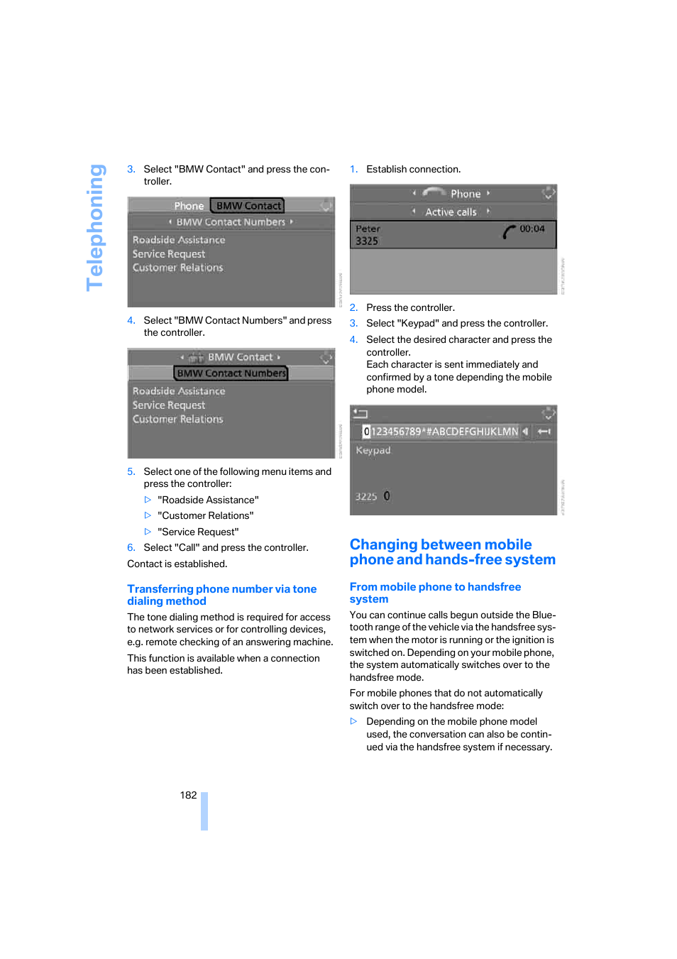 Telep h oning | BMW 525xi Sedan 2006 User Manual | Page 184 / 259