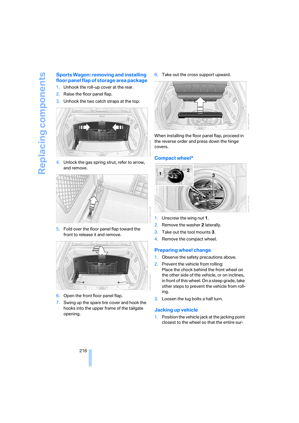 Replacing components | BMW 525xi Sedan 2006 User Manual | Page 218 / 259