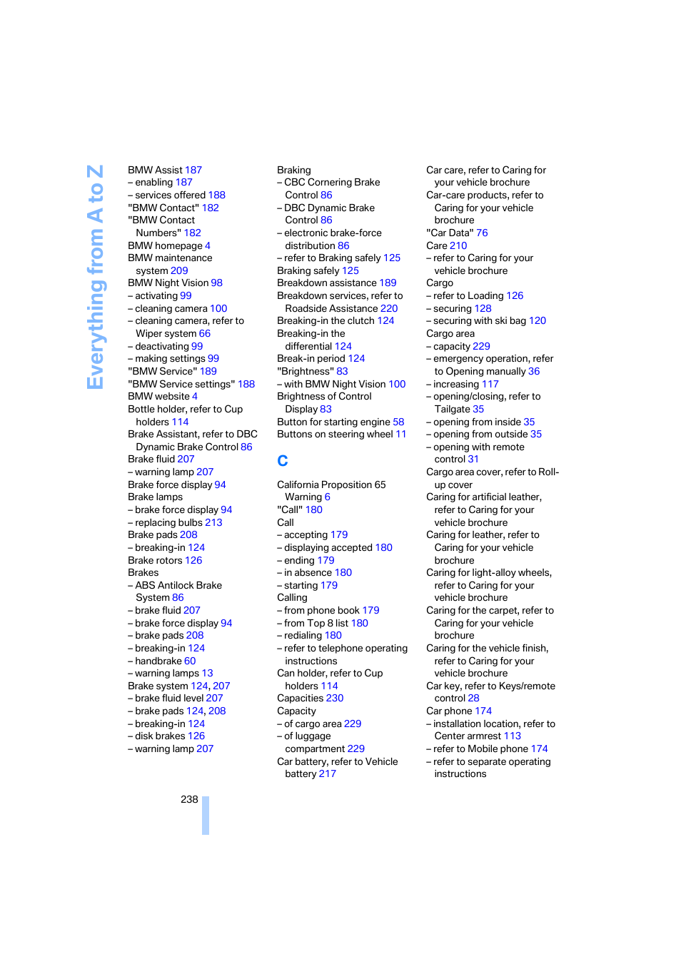 Everything from a to z | BMW 525xi Sedan 2006 User Manual | Page 240 / 259