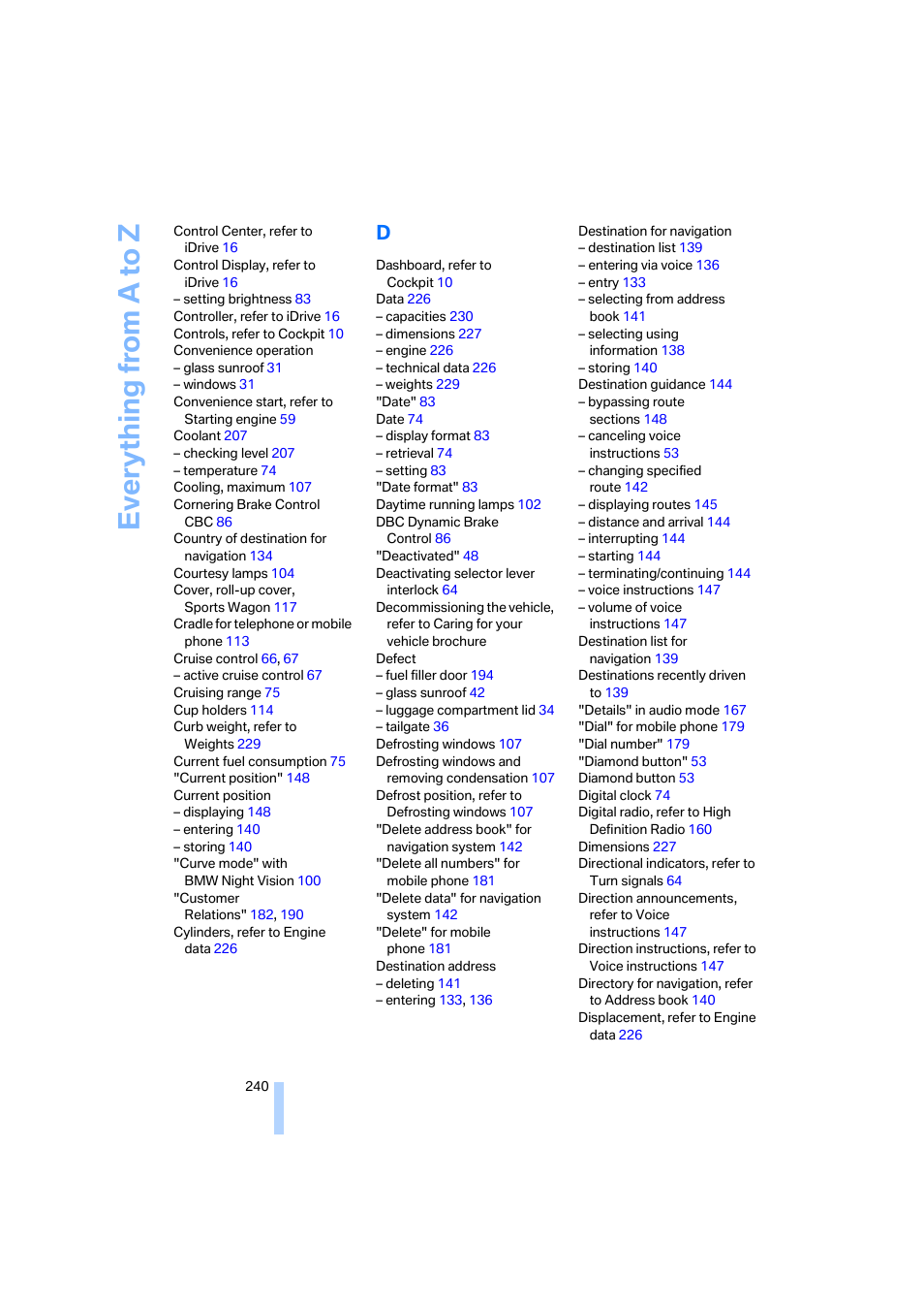 Everything from a to z | BMW 525xi Sedan 2006 User Manual | Page 242 / 259