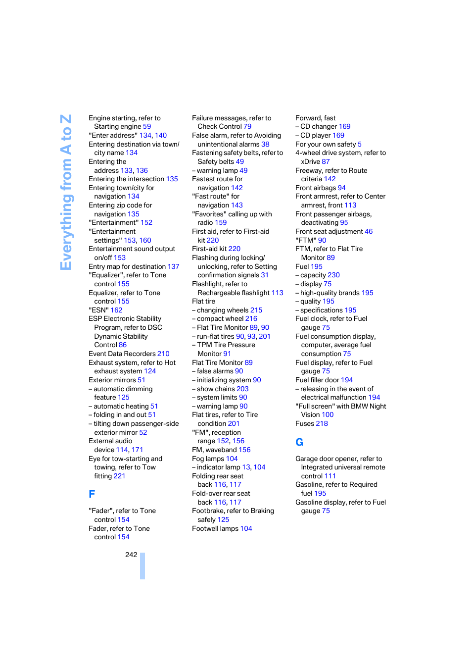 Everything from a to z | BMW 525xi Sedan 2006 User Manual | Page 244 / 259