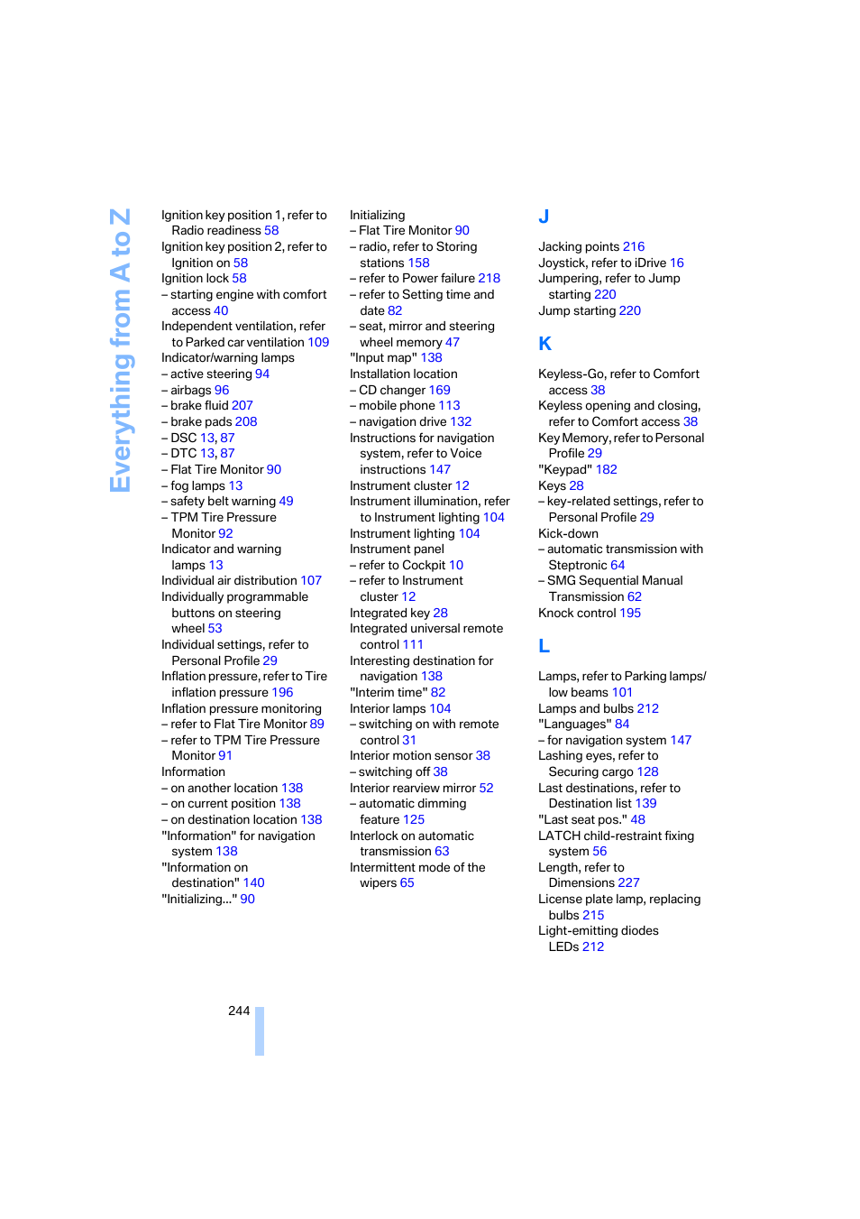 Everything from a to z | BMW 525xi Sedan 2006 User Manual | Page 246 / 259