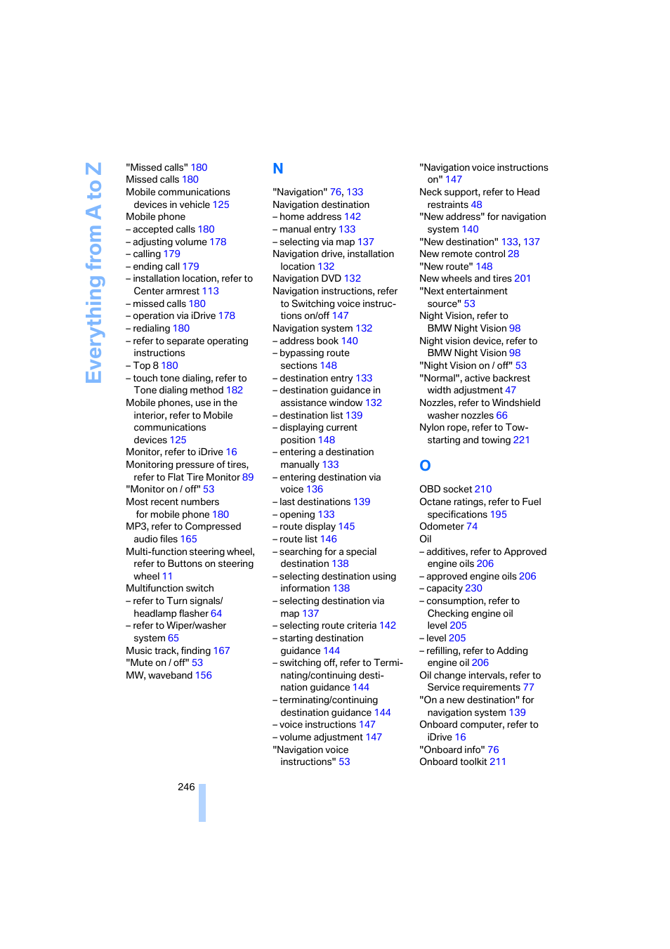 Everything from a to z | BMW 525xi Sedan 2006 User Manual | Page 248 / 259