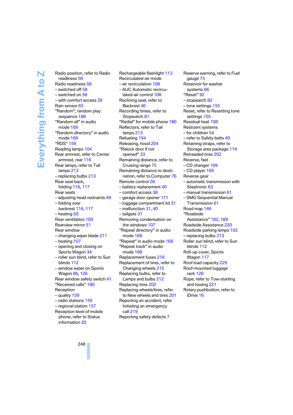 Everything from a to z | BMW 525xi Sedan 2006 User Manual | Page 250 / 259