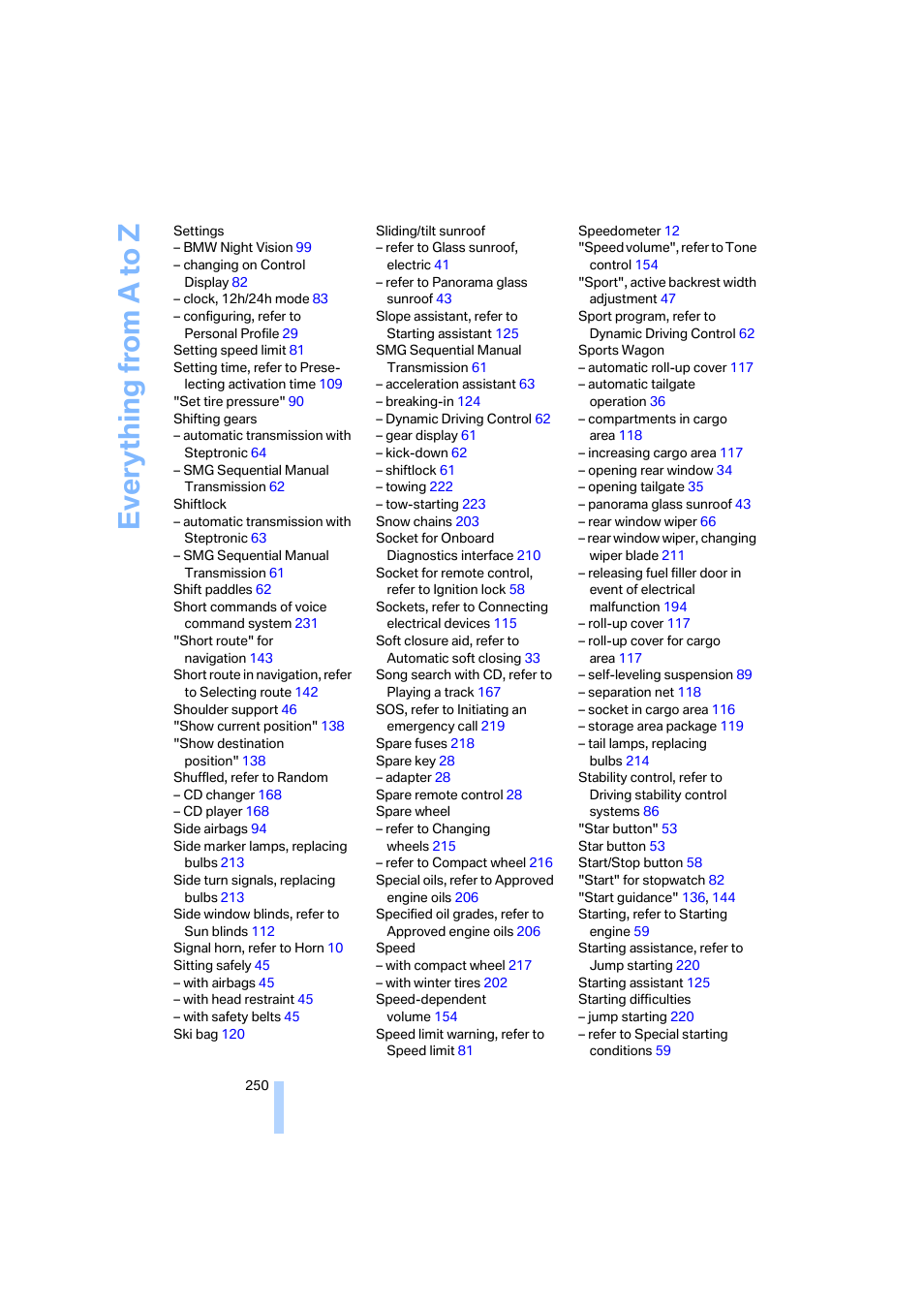 Everything from a to z | BMW 525xi Sedan 2006 User Manual | Page 252 / 259