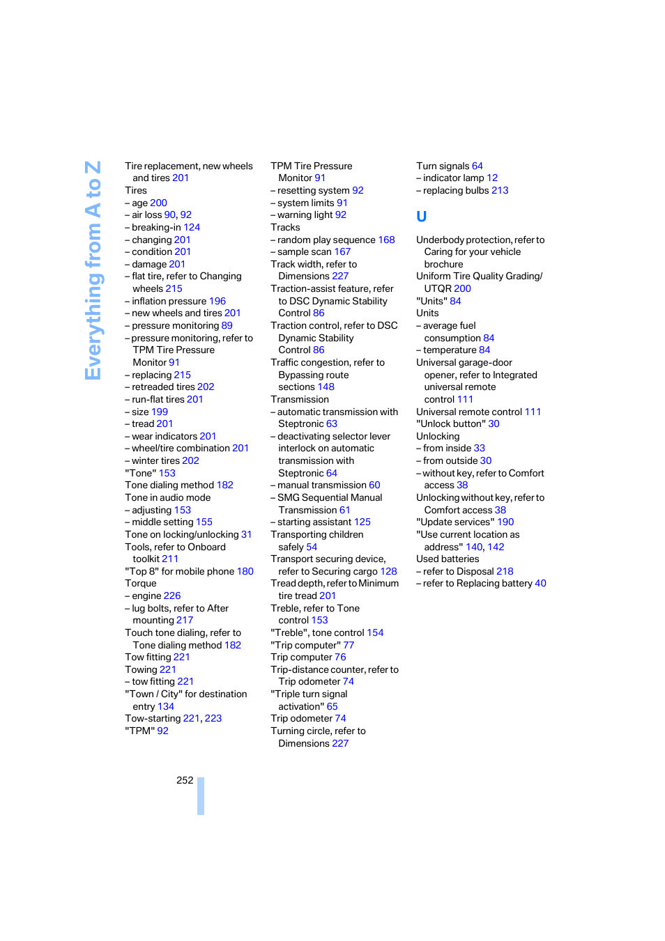 Everything from a to z | BMW 525xi Sedan 2006 User Manual | Page 254 / 259