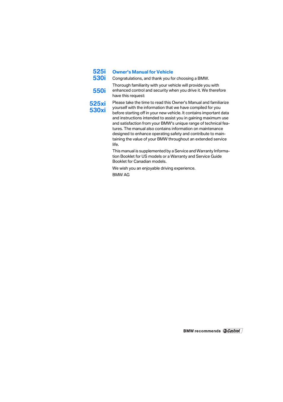 525i 530i 550i 525xi 530xi | BMW 525xi Sedan 2006 User Manual | Page 3 / 259