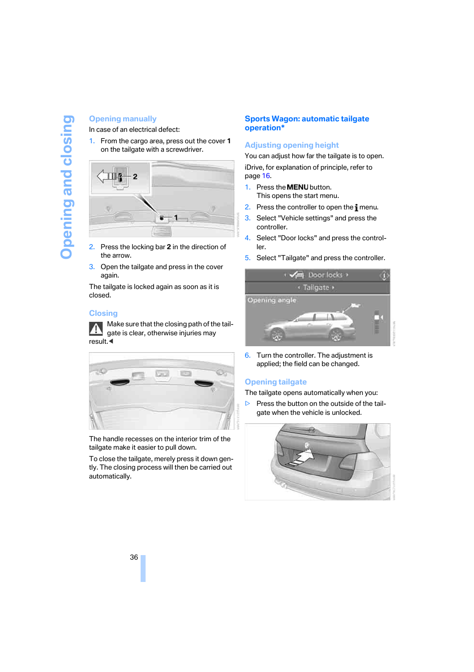 Opening and closing | BMW 525xi Sedan 2006 User Manual | Page 38 / 259