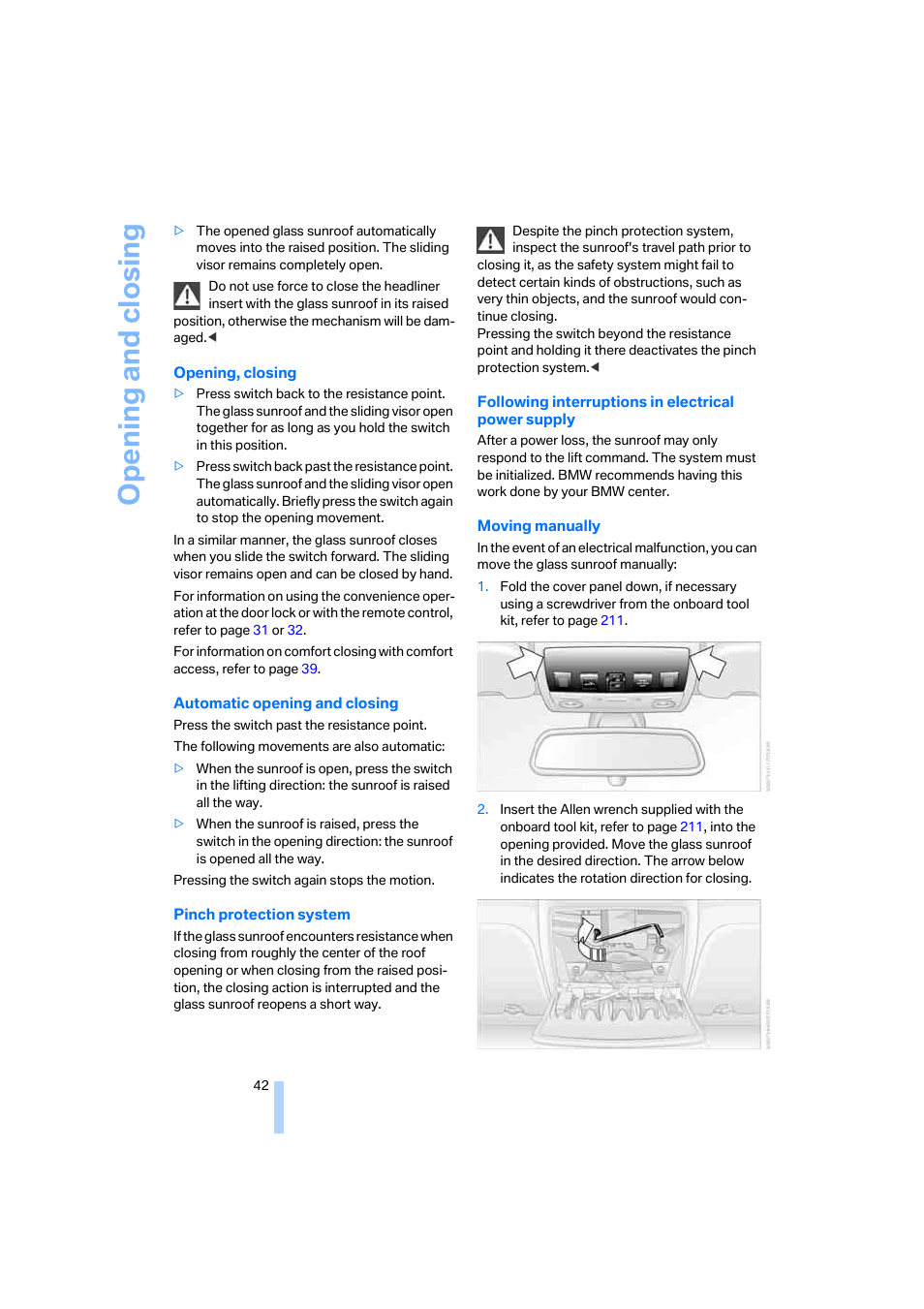 Opening and closing | BMW 525xi Sedan 2006 User Manual | Page 44 / 259