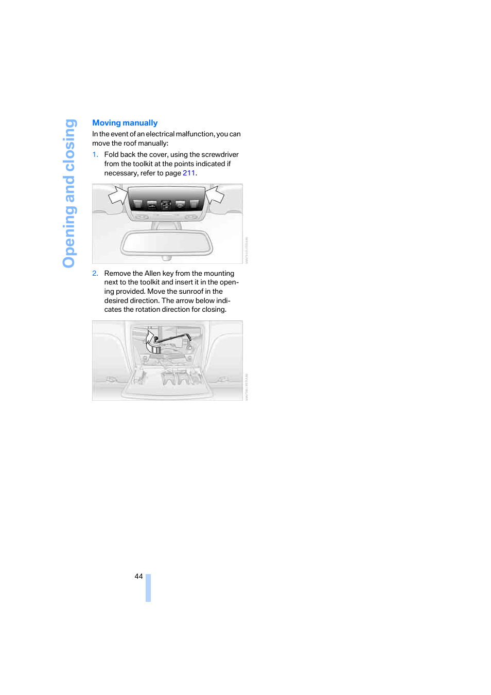 Opening and closing | BMW 525xi Sedan 2006 User Manual | Page 46 / 259