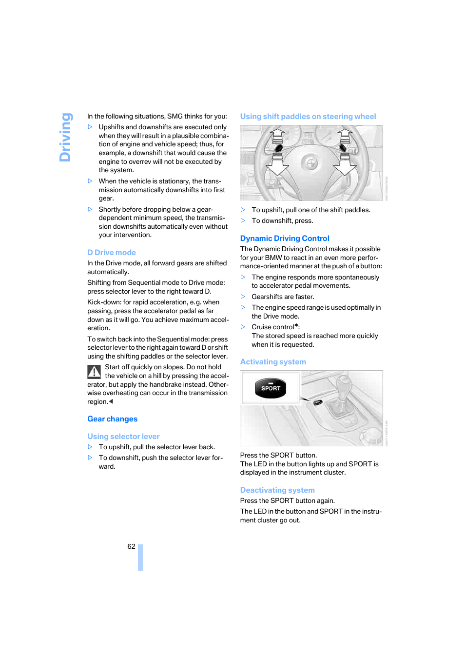 Driving | BMW 525xi Sedan 2006 User Manual | Page 64 / 259