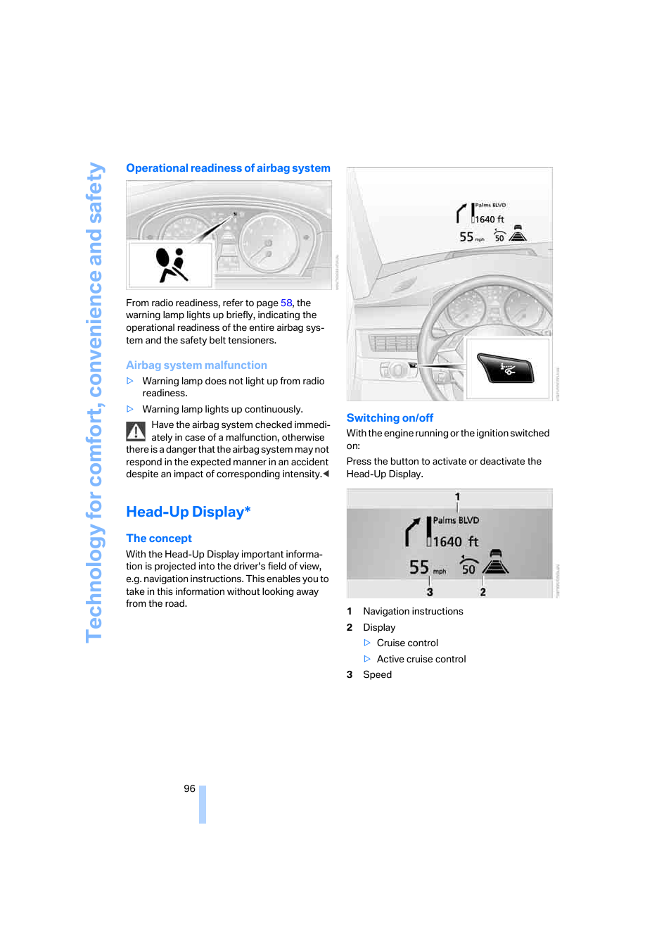Head-up display | BMW 525xi Sedan 2006 User Manual | Page 98 / 259