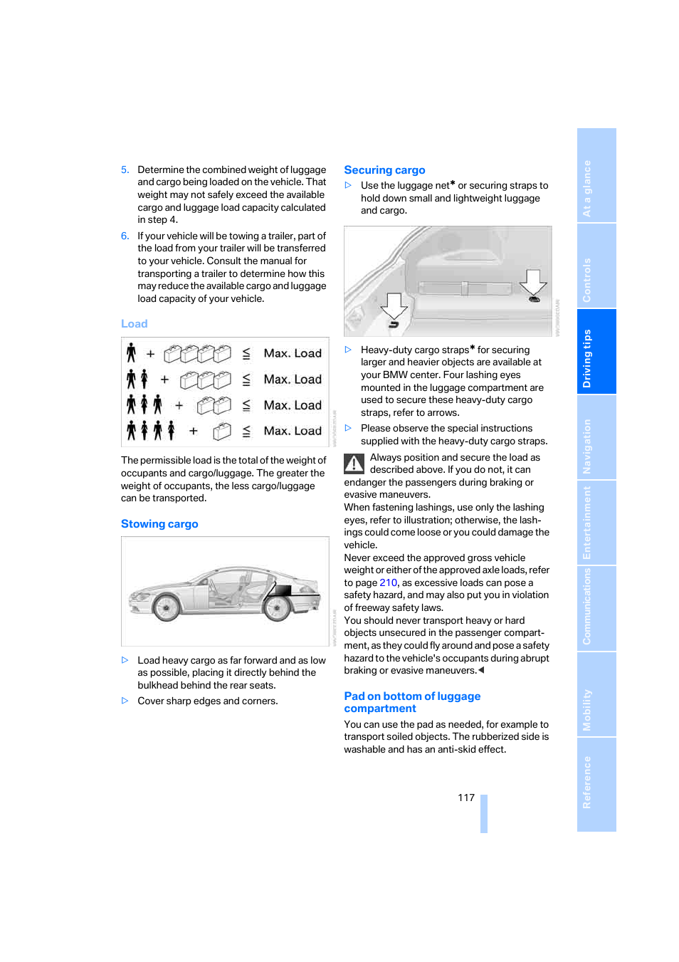 Securing cargo | BMW 650i Coupe 2006 User Manual | Page 118 / 236