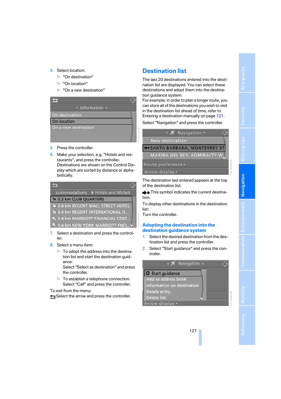 Destination list | BMW 650i Coupe 2006 User Manual | Page 128 / 236