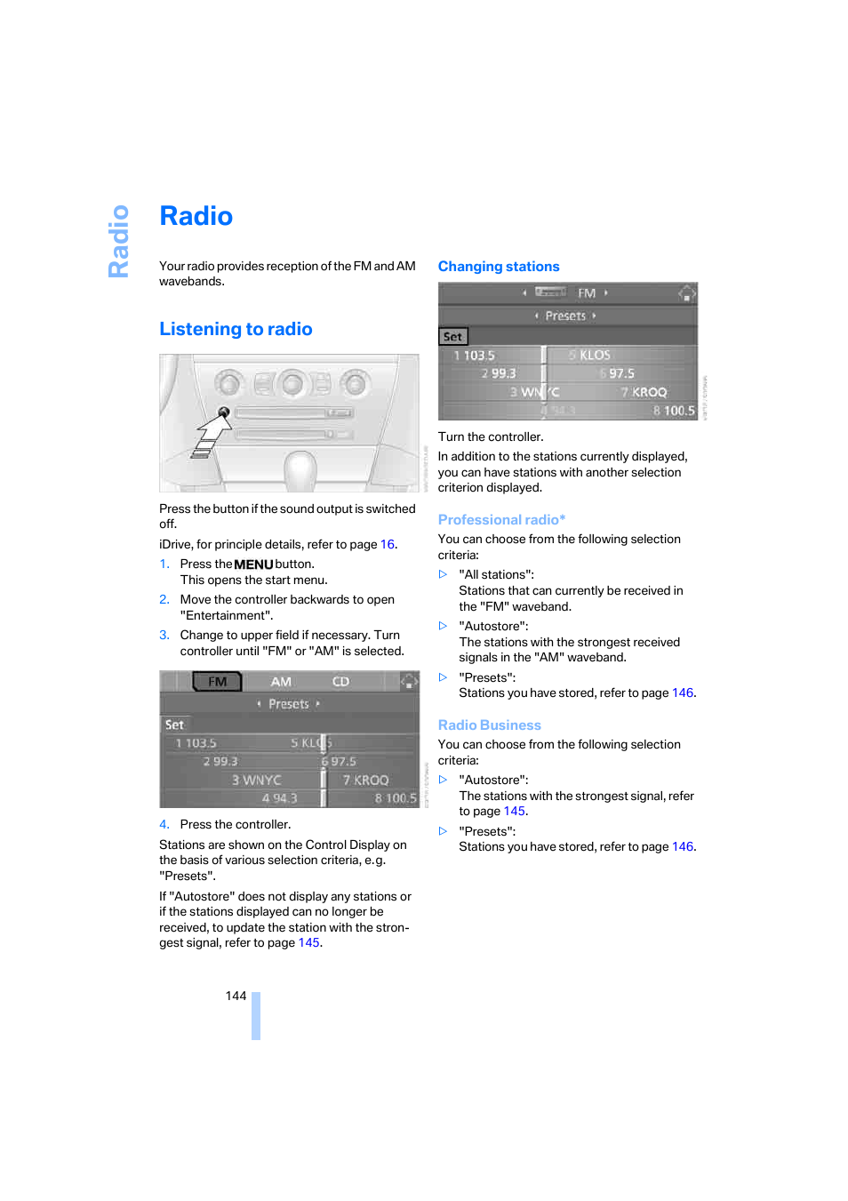 Radio, Listening to radio, Ra di o | BMW 650i Coupe 2006 User Manual | Page 145 / 236