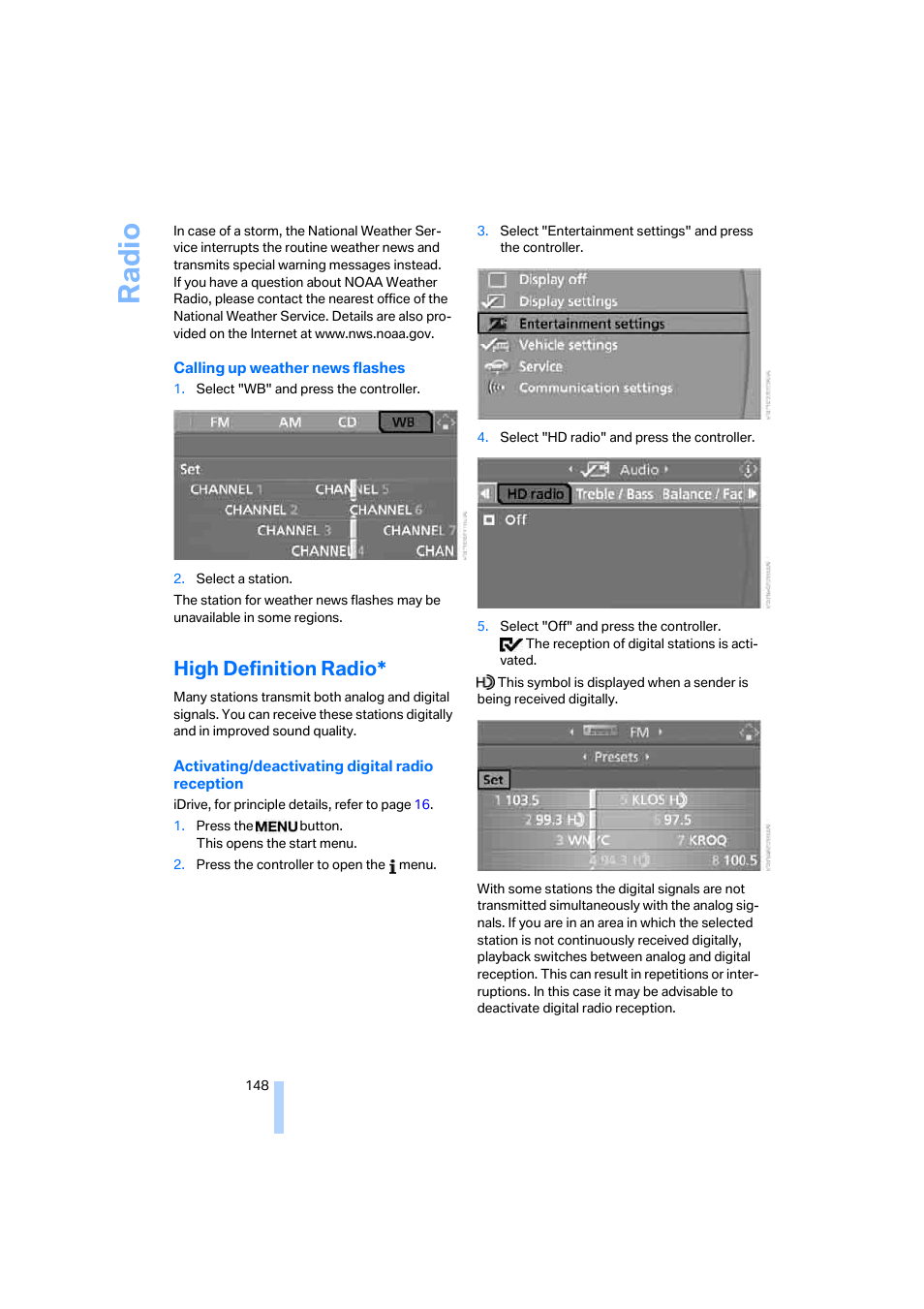 High definition radio, Ra di o | BMW 650i Coupe 2006 User Manual | Page 149 / 236