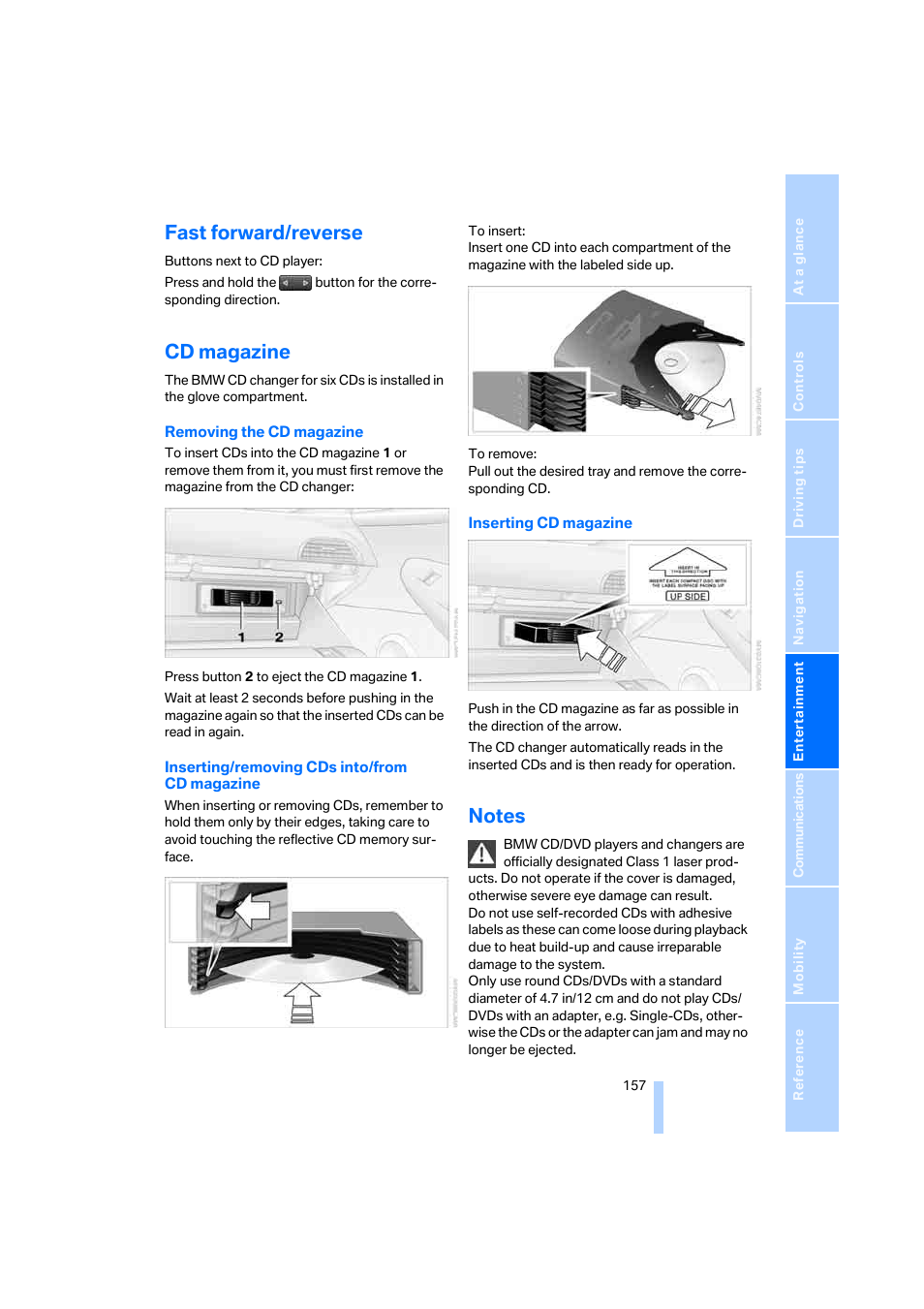 Fast forward/reverse, Cd magazine, Notes | BMW 650i Coupe 2006 User Manual | Page 158 / 236