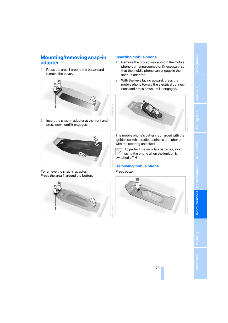 Mounting/removing snap-in adapter | BMW 650i Coupe 2006 User Manual | Page 174 / 236