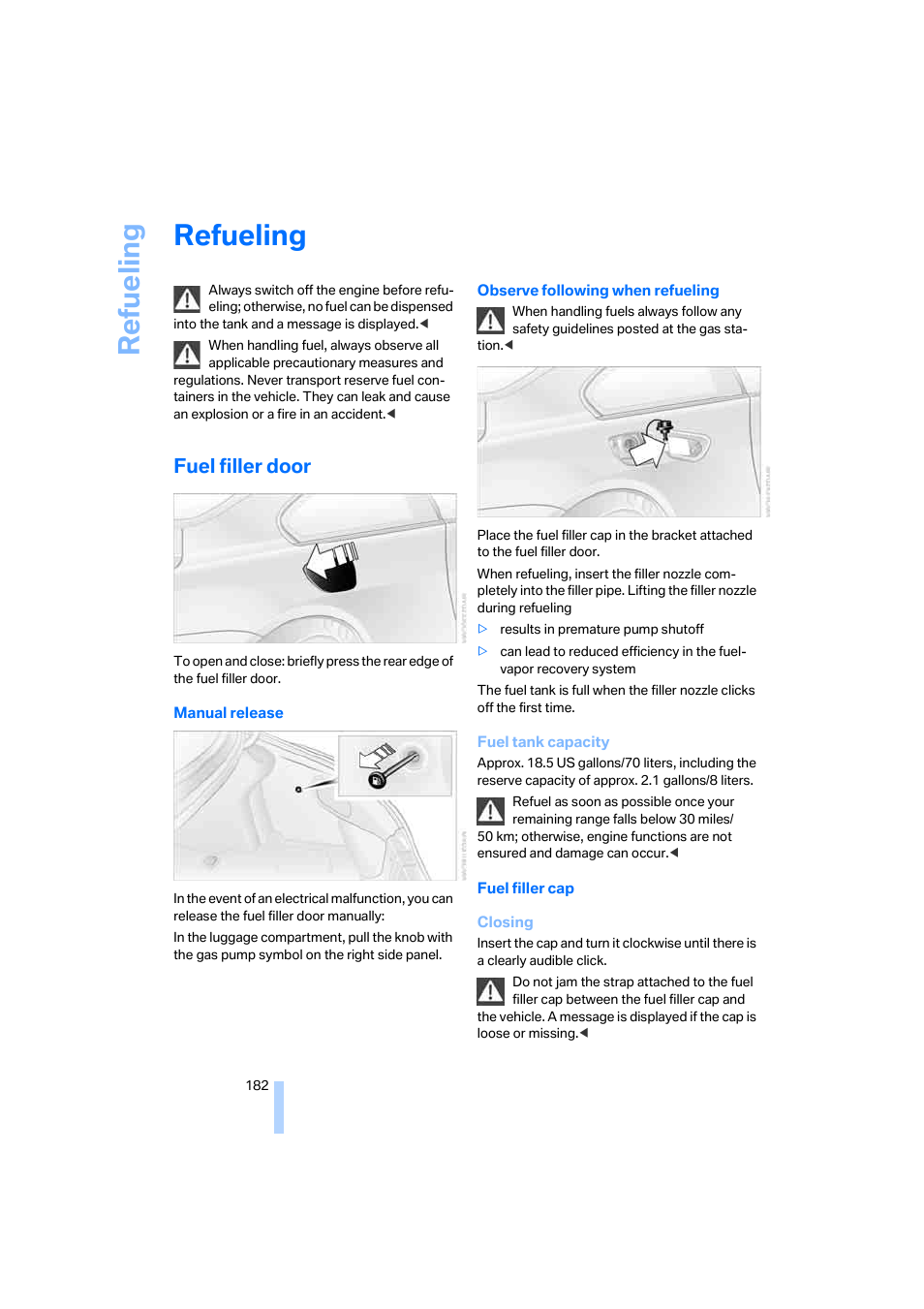 Refueling, Fuel filler door, Lity | Re fueling | BMW 650i Coupe 2006 User Manual | Page 183 / 236