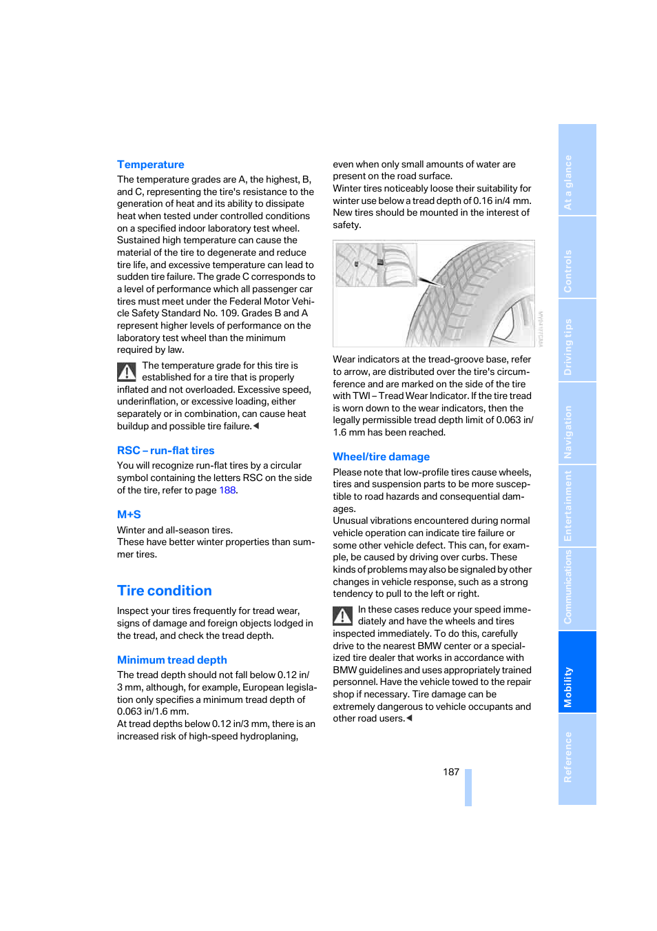 Tire condition | BMW 650i Coupe 2006 User Manual | Page 188 / 236