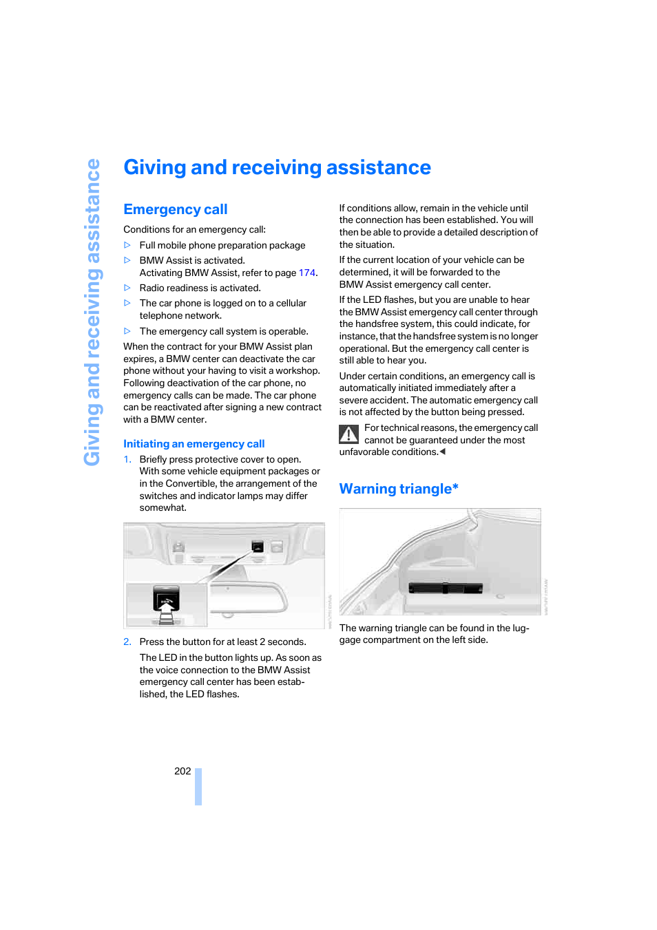 Giving and receiving assistance, Emergency call, Warning triangle | Giving and receiv ing as sistance | BMW 650i Coupe 2006 User Manual | Page 203 / 236