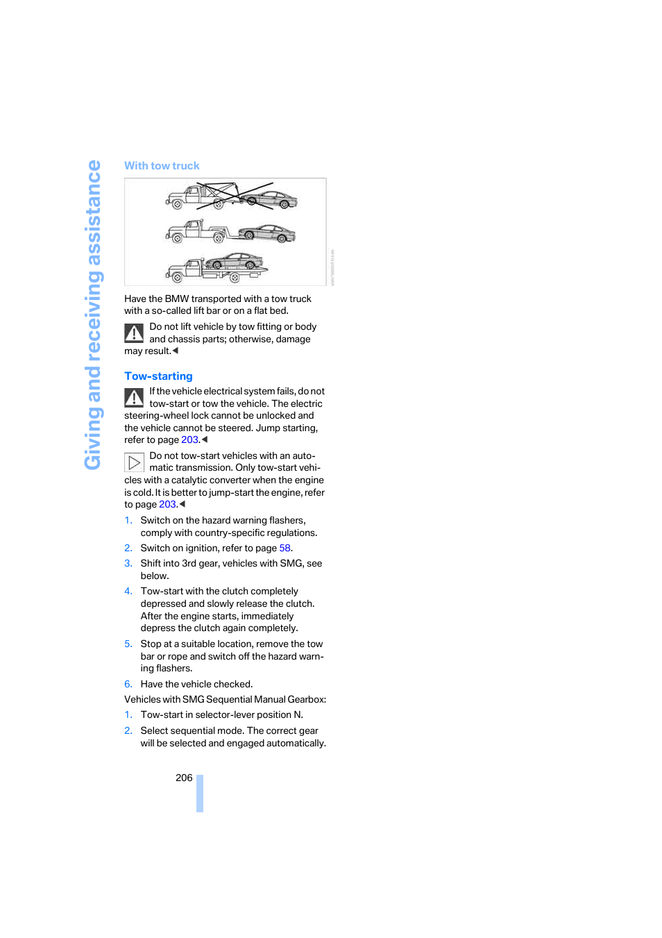 Giving and receiv ing as sistance | BMW 650i Coupe 2006 User Manual | Page 207 / 236