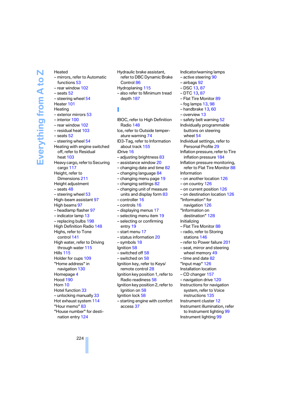 Everything from a to z | BMW 650i Coupe 2006 User Manual | Page 225 / 236