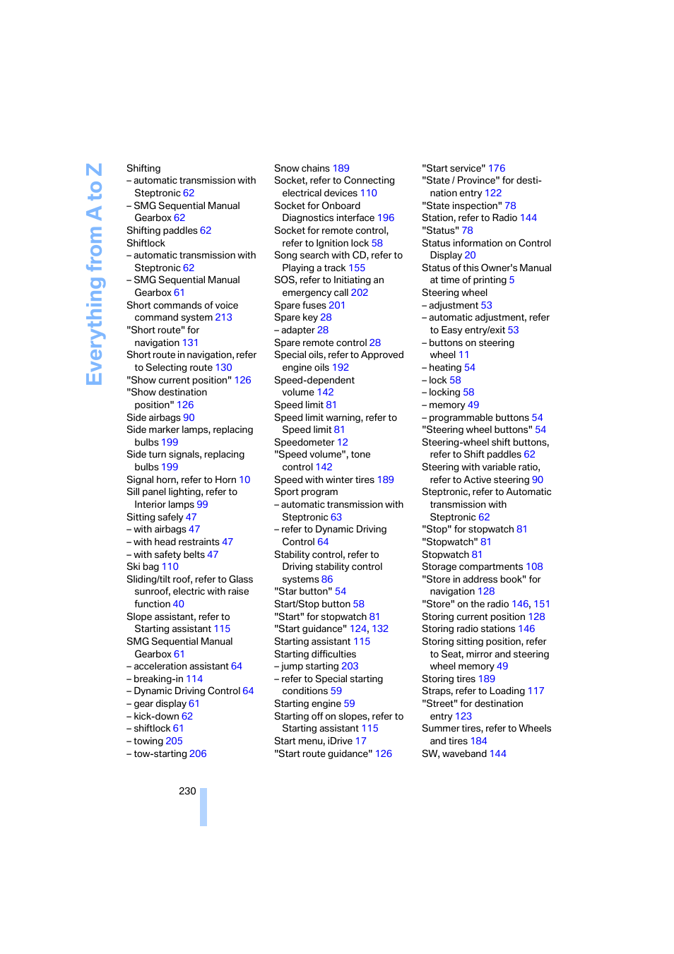 Everything from a to z | BMW 650i Coupe 2006 User Manual | Page 231 / 236