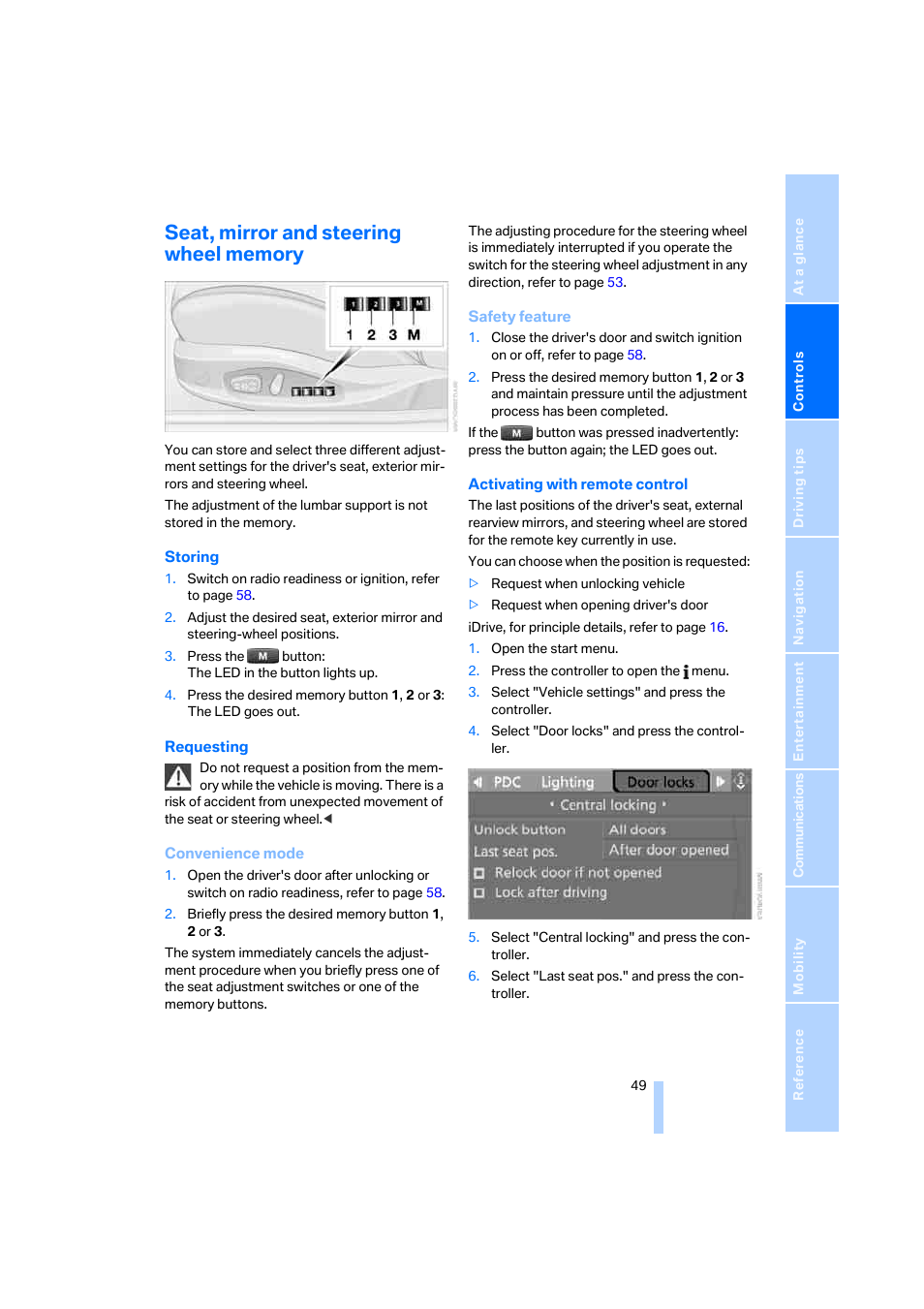 Seat, mirror and steering wheel memory | BMW 650i Coupe 2006 User Manual | Page 50 / 236