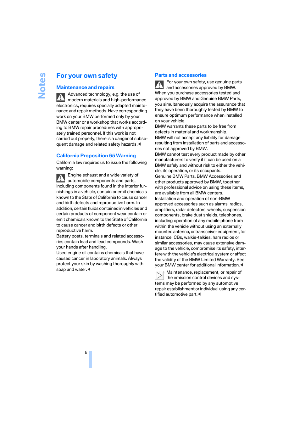 For your own safety | BMW 650i Coupe 2006 User Manual | Page 7 / 236