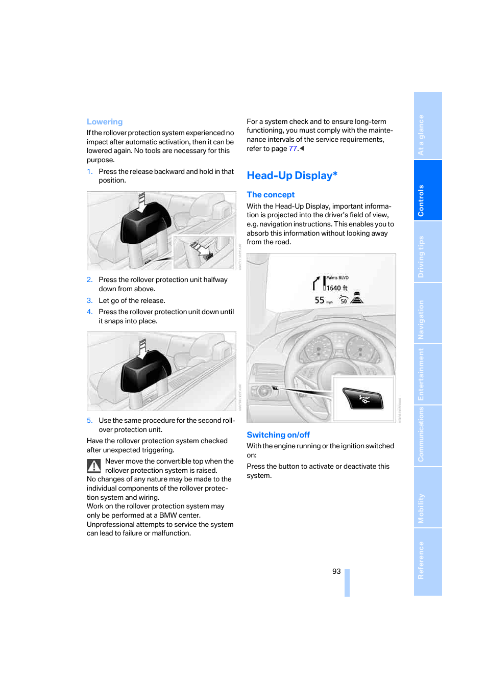 Head-up display | BMW 650i Coupe 2006 User Manual | Page 94 / 236