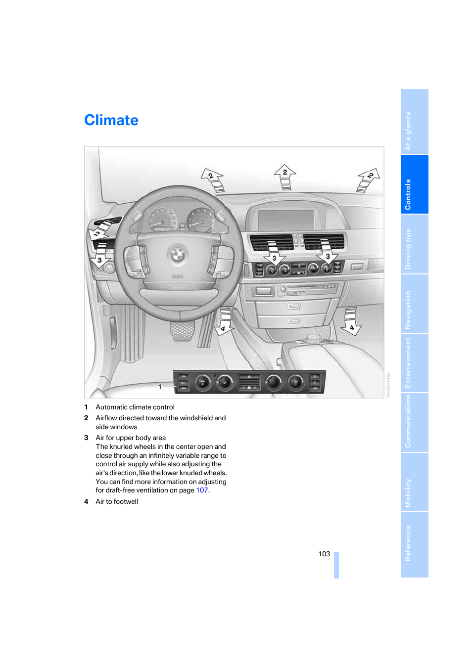 Climate | BMW 750i Sedan 2006 User Manual | Page 105 / 247