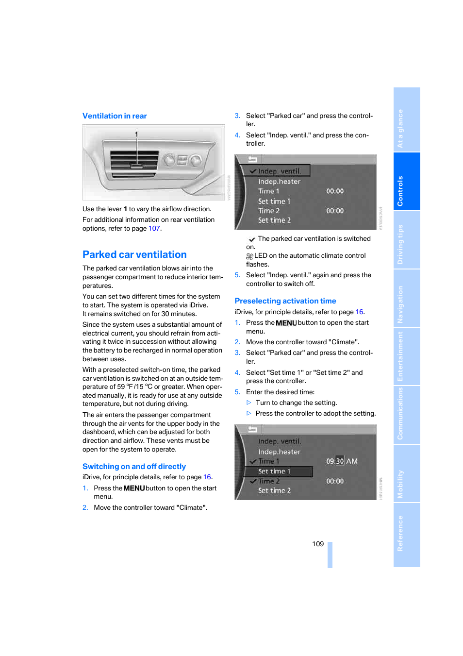 Parked car ventilation | BMW 750i Sedan 2006 User Manual | Page 111 / 247