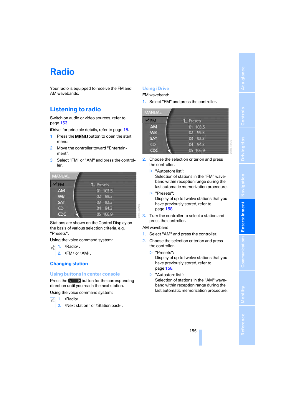 Radio, Listening to radio | BMW 750i Sedan 2006 User Manual | Page 157 / 247