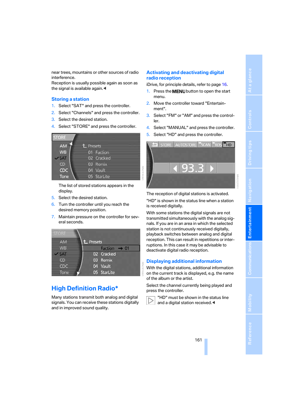 High definition radio | BMW 750i Sedan 2006 User Manual | Page 163 / 247