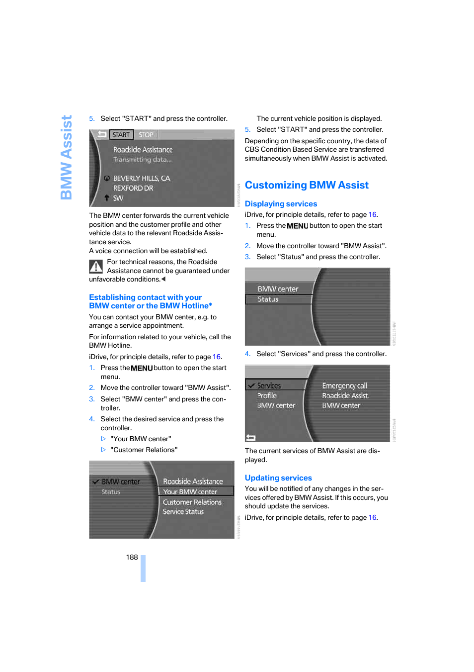 Customizing bmw assist, Bmw assis t | BMW 750i Sedan 2006 User Manual | Page 190 / 247