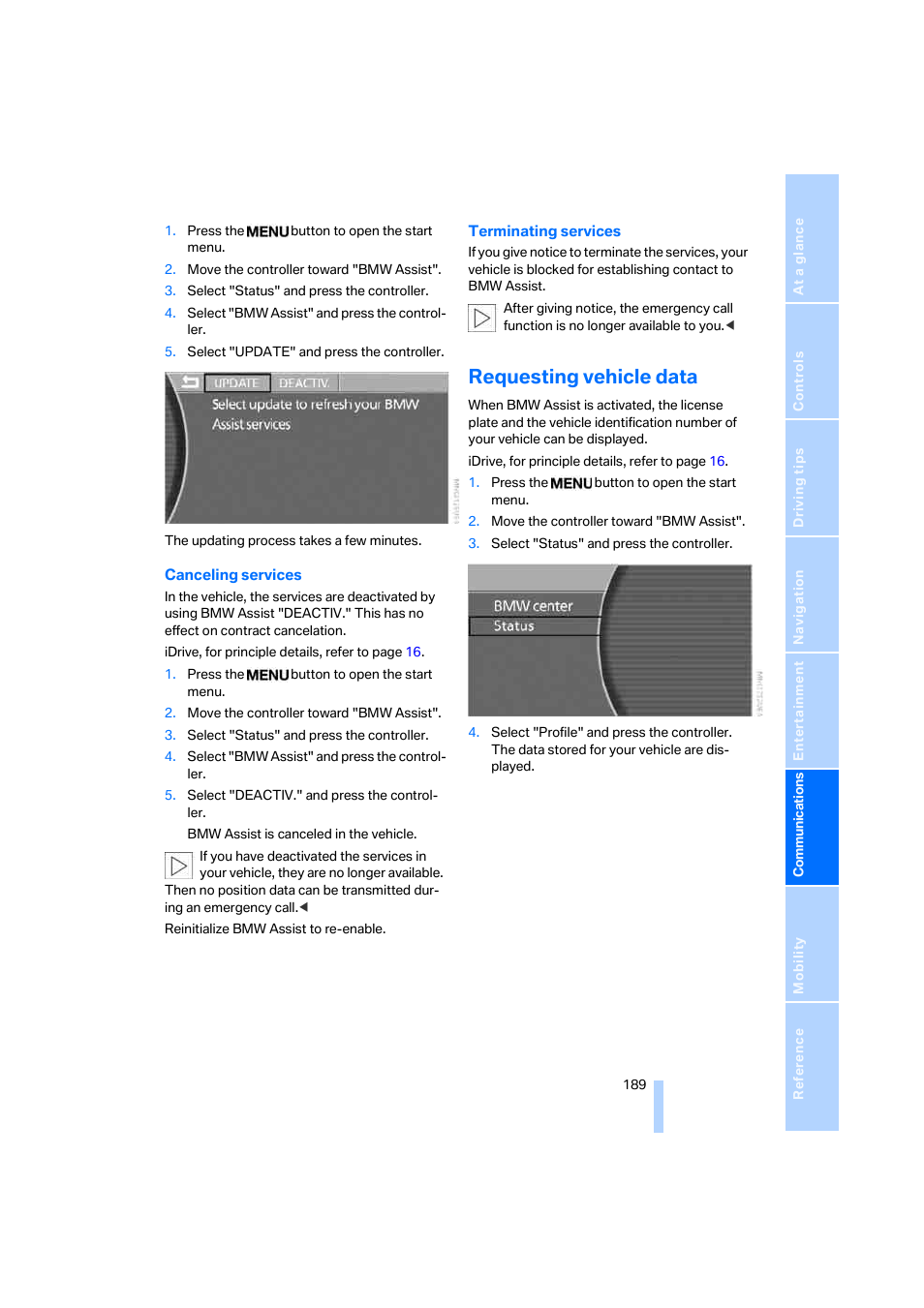 Requesting vehicle data | BMW 750i Sedan 2006 User Manual | Page 191 / 247