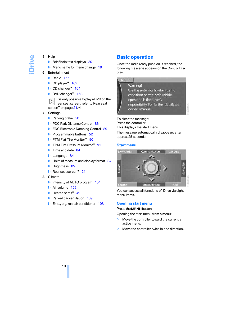 Basic operation, Idriv e | BMW 750i Sedan 2006 User Manual | Page 20 / 247