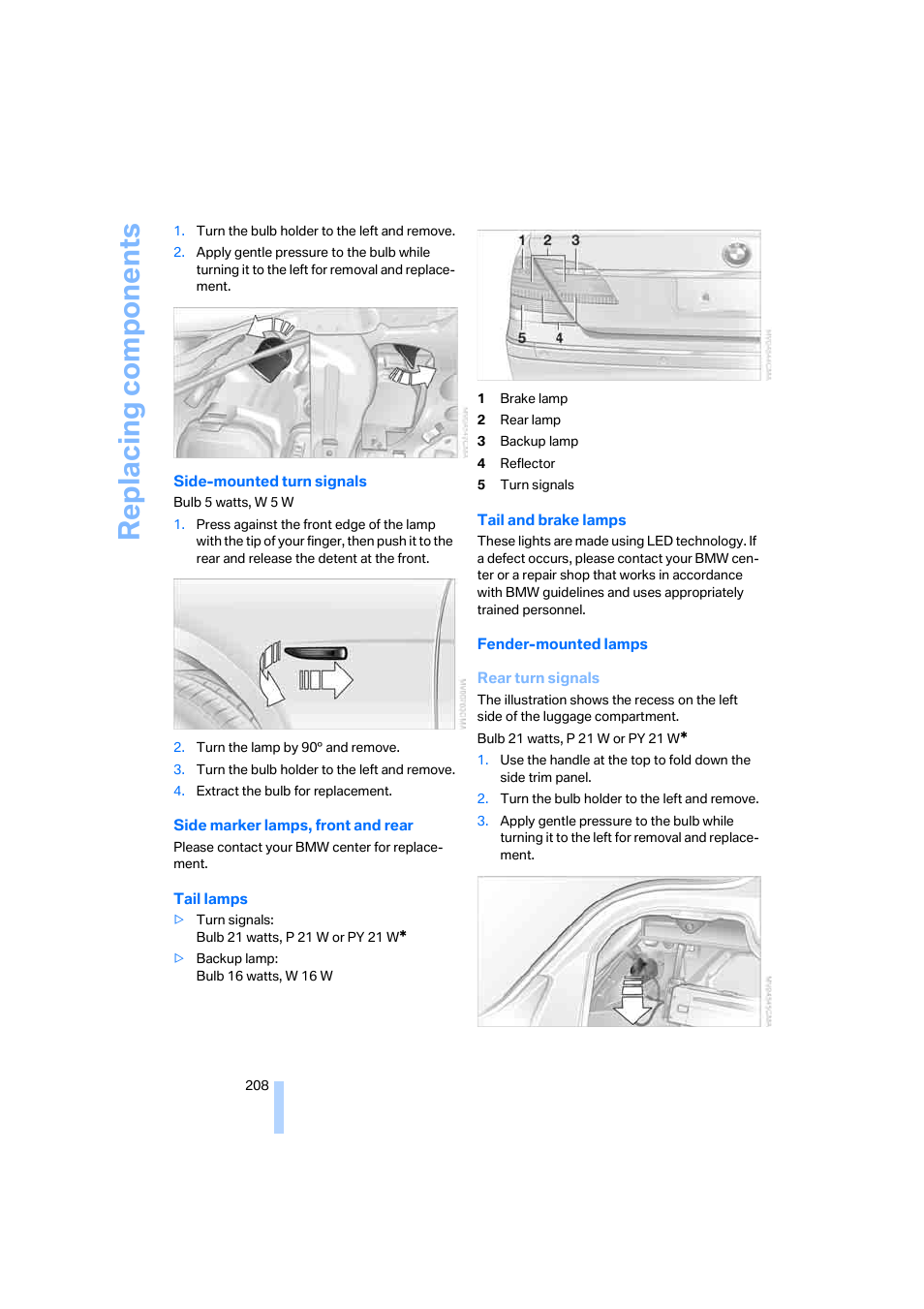 Replacing components | BMW 750i Sedan 2006 User Manual | Page 210 / 247