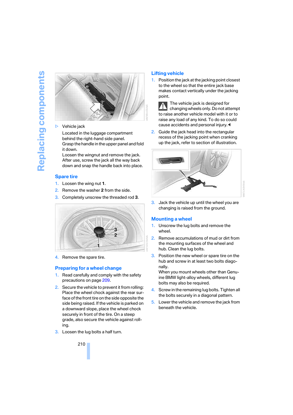 Replacing components | BMW 750i Sedan 2006 User Manual | Page 212 / 247