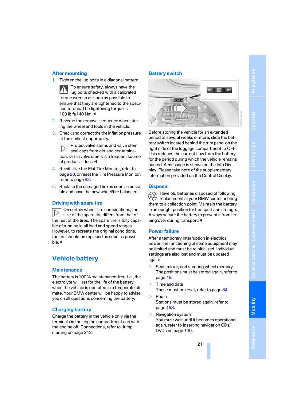 Vehicle battery | BMW 750i Sedan 2006 User Manual | Page 213 / 247