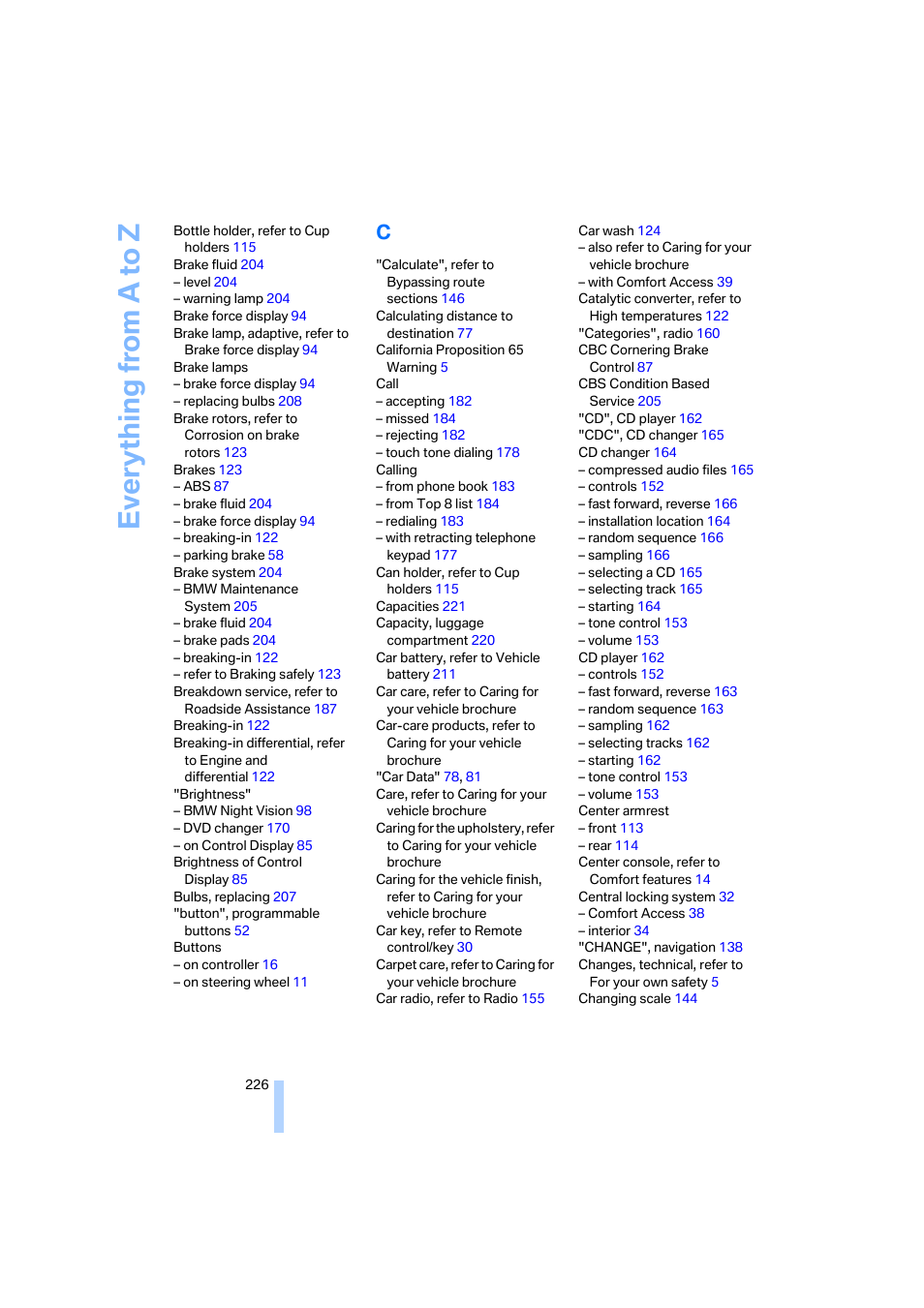 Everything from a to z | BMW 750i Sedan 2006 User Manual | Page 228 / 247