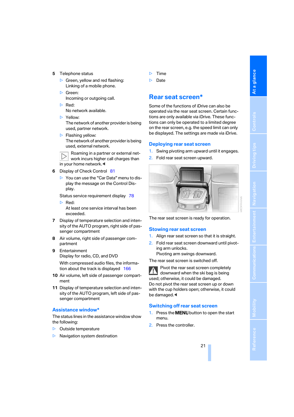 Rear seat screen | BMW 750i Sedan 2006 User Manual | Page 23 / 247