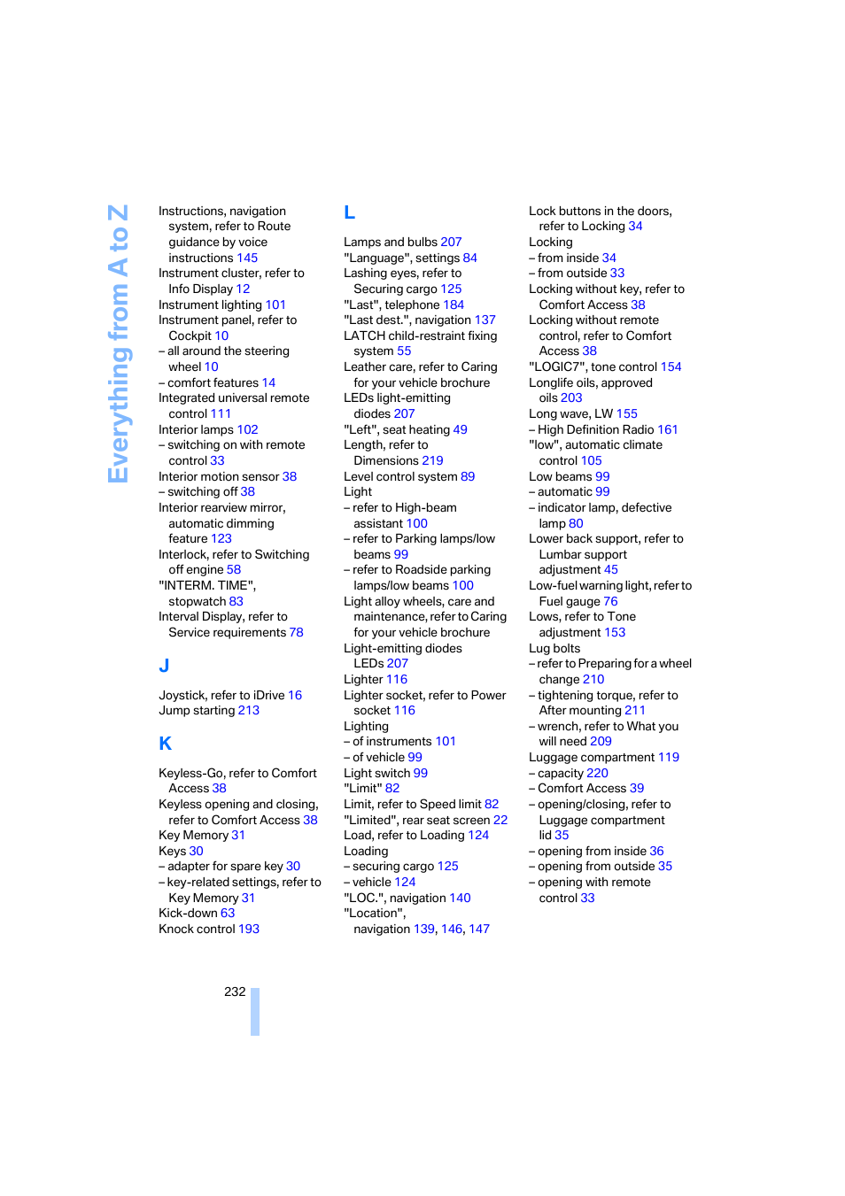 Everything from a to z | BMW 750i Sedan 2006 User Manual | Page 234 / 247