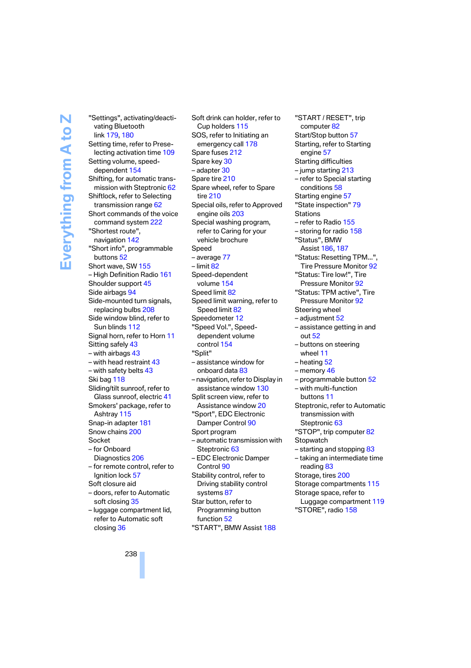 Everything from a to z | BMW 750i Sedan 2006 User Manual | Page 240 / 247