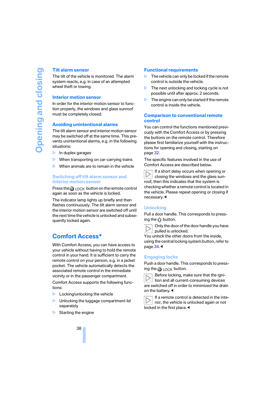 Comfort access, Opening and closing | BMW 750i Sedan 2006 User Manual | Page 40 / 247