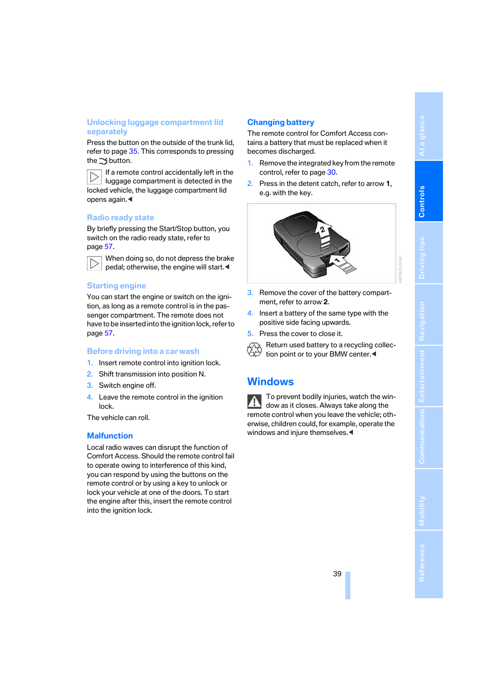 Windows | BMW 750i Sedan 2006 User Manual | Page 41 / 247