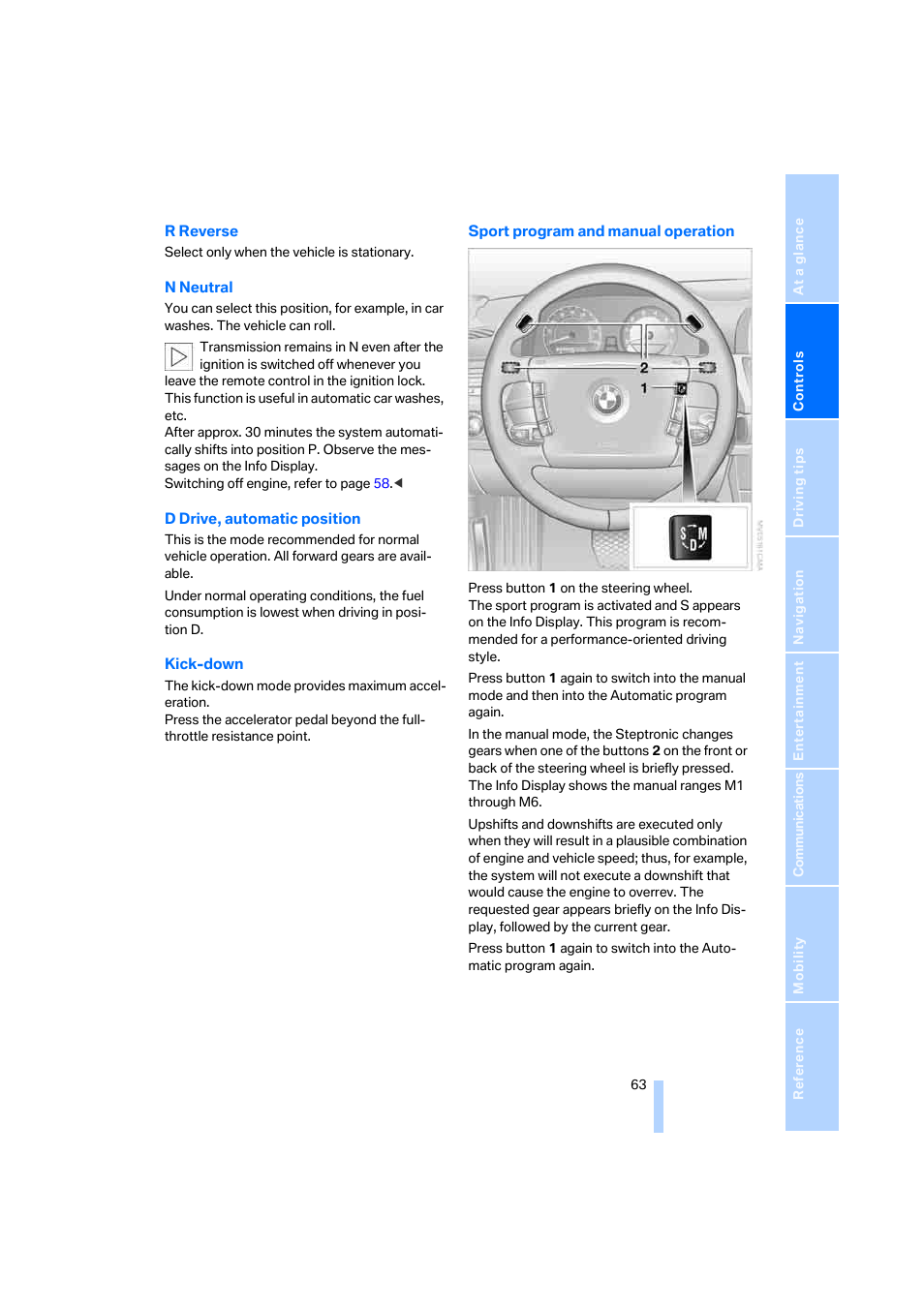 BMW 750i Sedan 2006 User Manual | Page 65 / 247