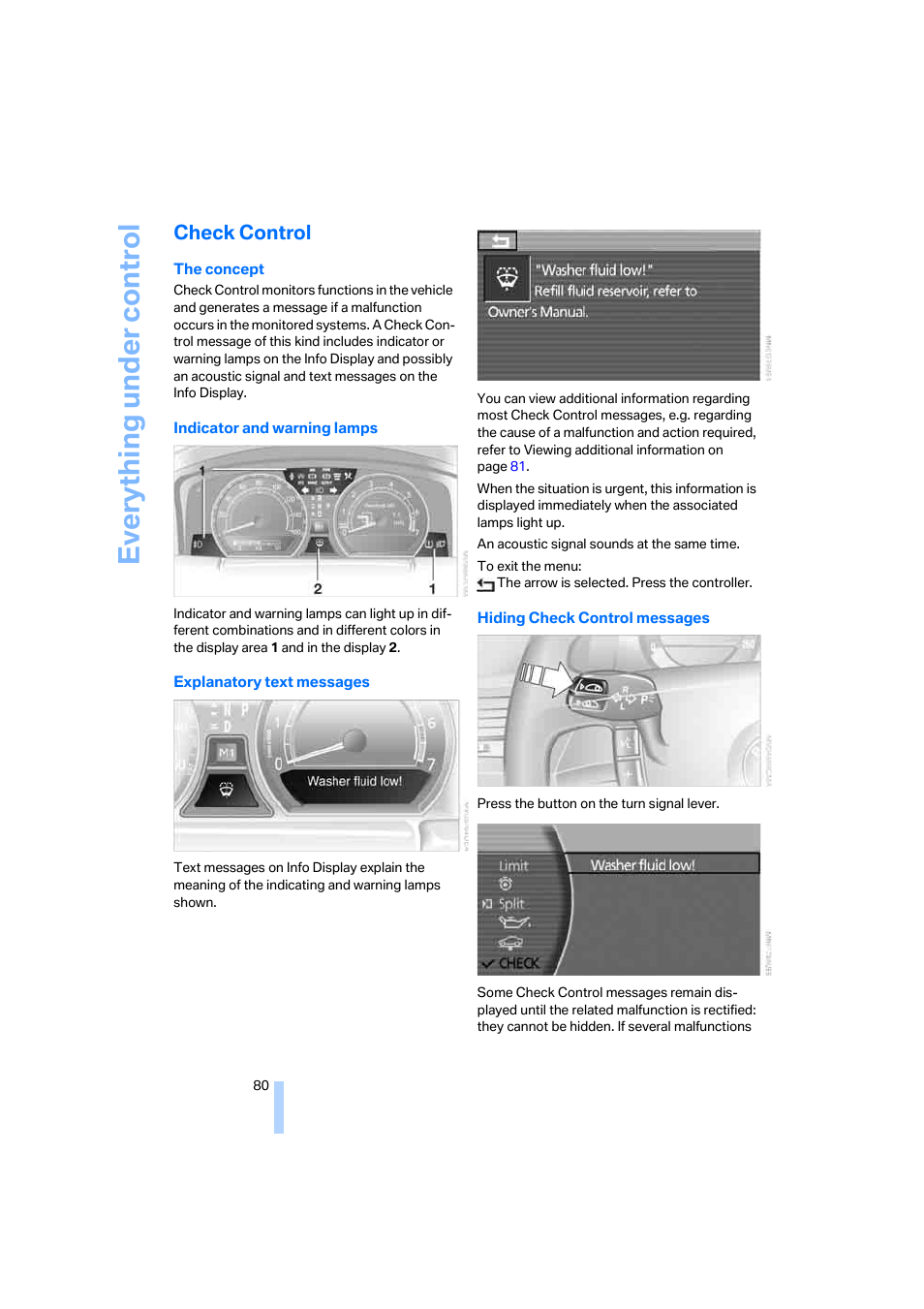 Check control, K control, Indicator and warning lamps | Check con- trol, r, Eve ryth ing un de r co nt rol | BMW 750i Sedan 2006 User Manual | Page 82 / 247